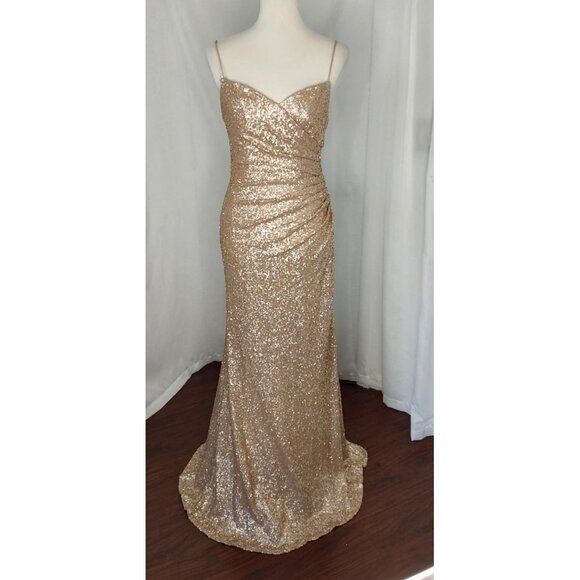 Sorella Vita Dress 10 Maxi Formal Gown Rose Gold Sequins Bridesmaid 8884 Prom - Picture 4 of 16